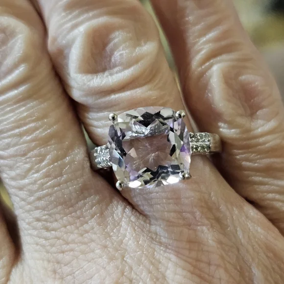 Genuine Rose De France Amethyst & White Topaz Sterling Silver Ring Size 6 - Picture 7 of 11
